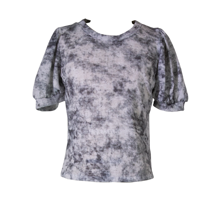 Girls Brushed Print Bubble Sleeve Top