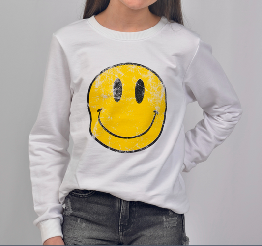 Girls Vintage Happy Face Distressed Sweatshirt