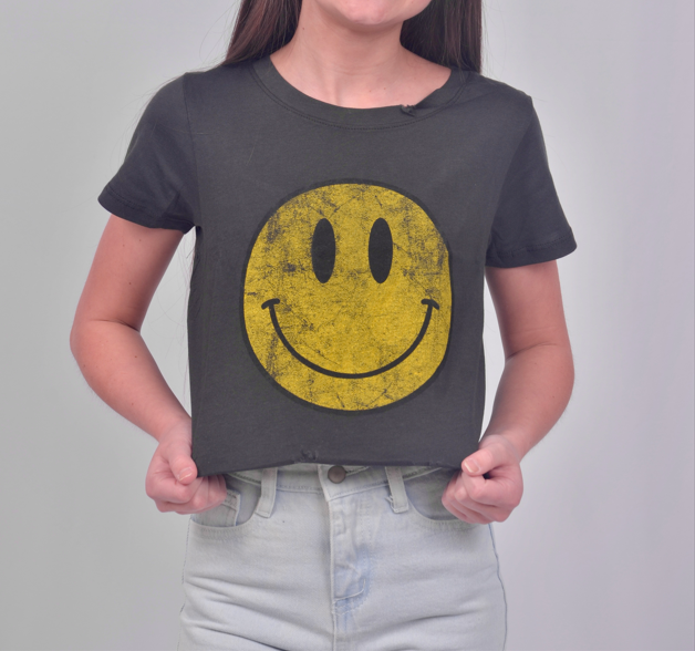 Girls Vintage Happy Face Distressed Tee