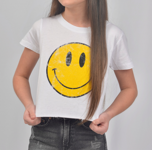 Girls Vintage Happy Face Distressed Tee