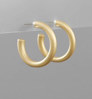 Brushed Gold or Silver Hoop Earrings