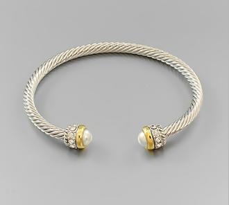 DY Inspired Crystal and Pearl Edge Two-tone Cable Cuff