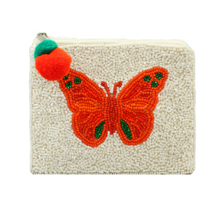 Butterfly Beaded Pouch with Orange or Pink Butterfly