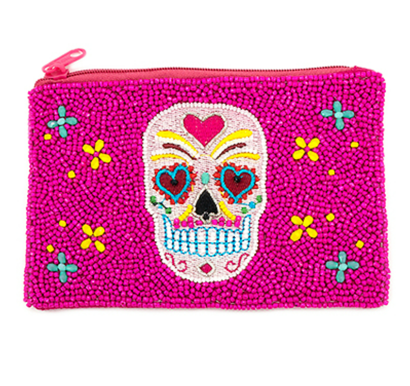 Sugar Skull Beaded Pouch