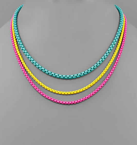 Multi-colored Box Chain Layered Necklace