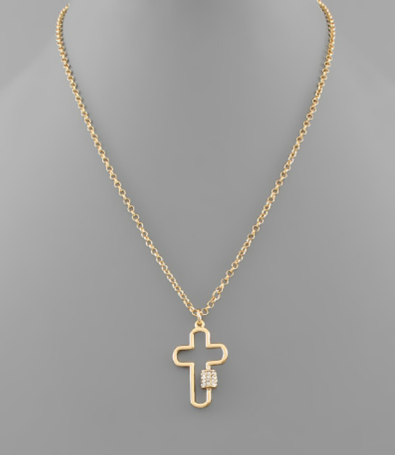 Crystal Cross Carabiner Necklace