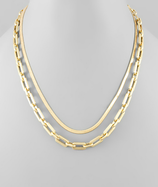 Two Chain Layered Necklace in Gold or Silver
