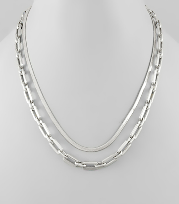 Two Chain Layered Necklace in Gold or Silver