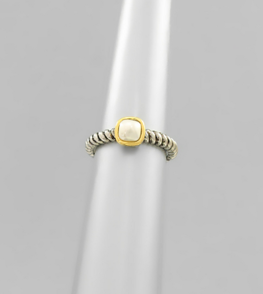 DY Inspired Pearl Charm Cable Ring