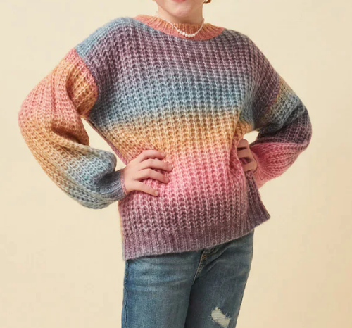 Girls Ombre Striped Chunky Knit Sweater