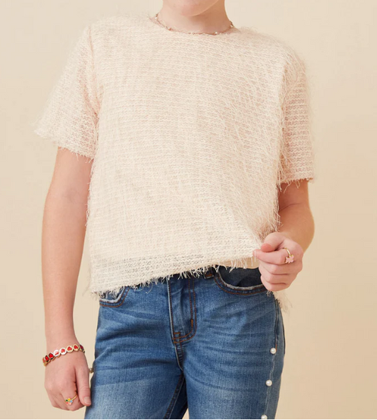 Girls Textured Stringy Short Sleeve Top - Multiple Colors