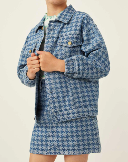 Girls Houndstooth Print Denim Jacket