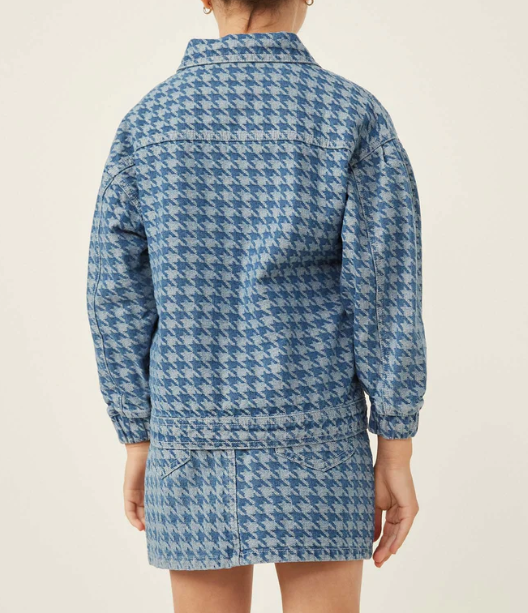 Girls Houndstooth Print Denim Jacket