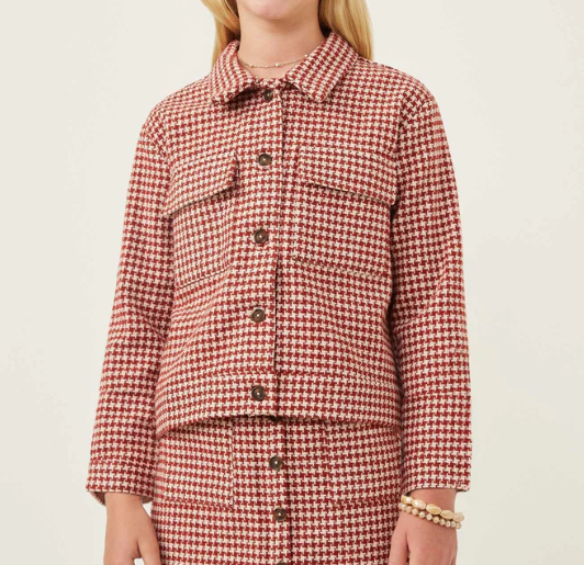 Girls Cargo Pocket Houndstooth Jacket