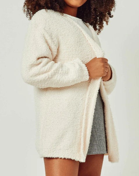 Girls Textured Soft Open Sweater Knit Cardigan