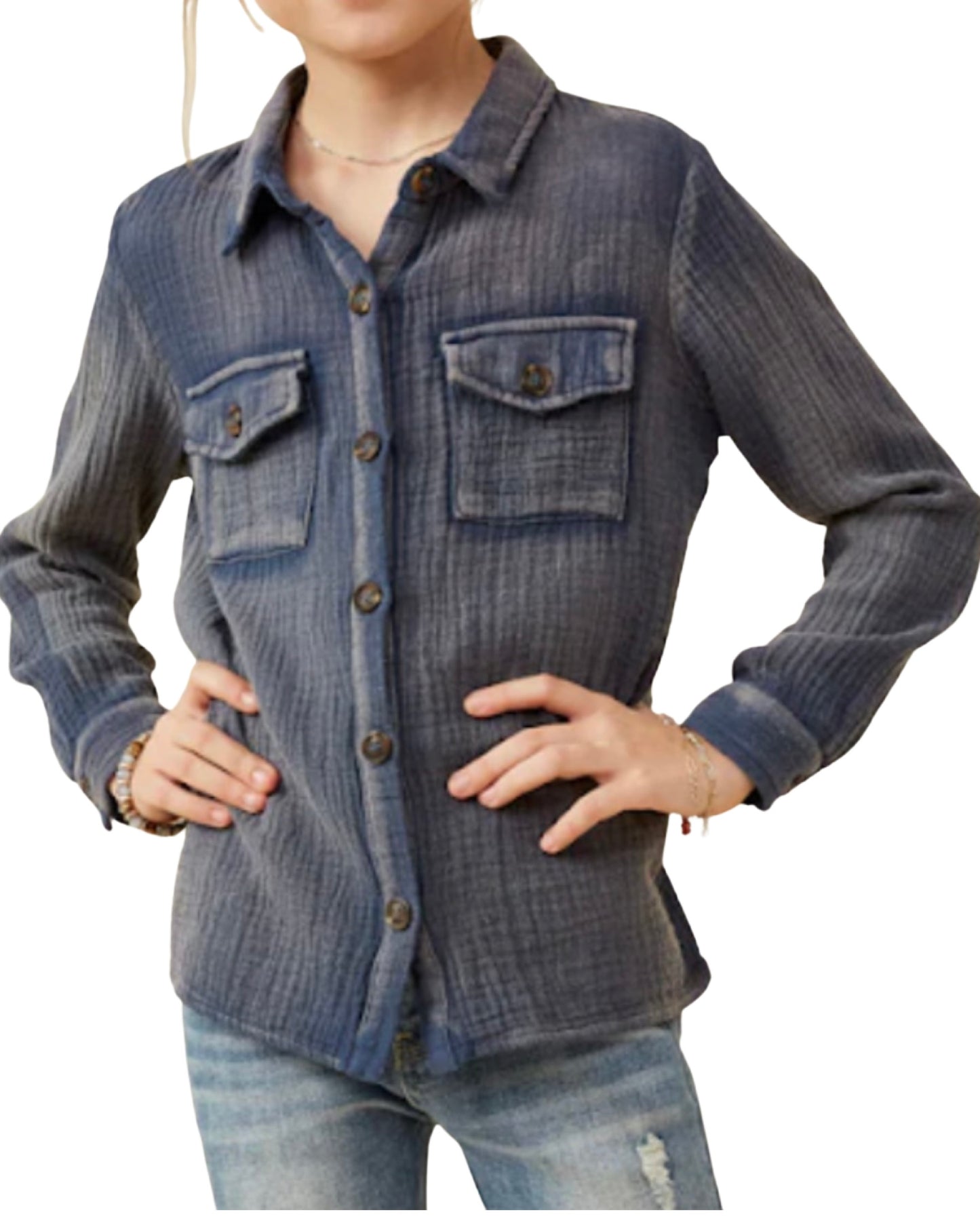 Girls Faded Button-Down Gauze Shirt