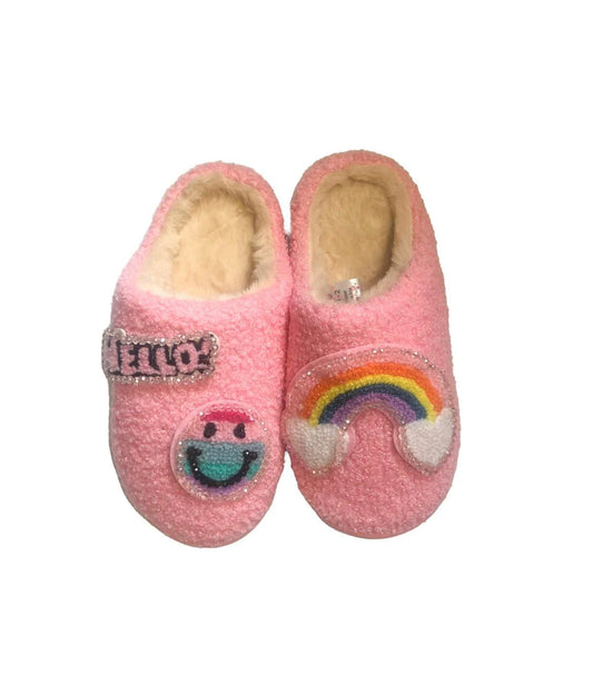 Girls Pink Slippers with Scattered Colored Patches