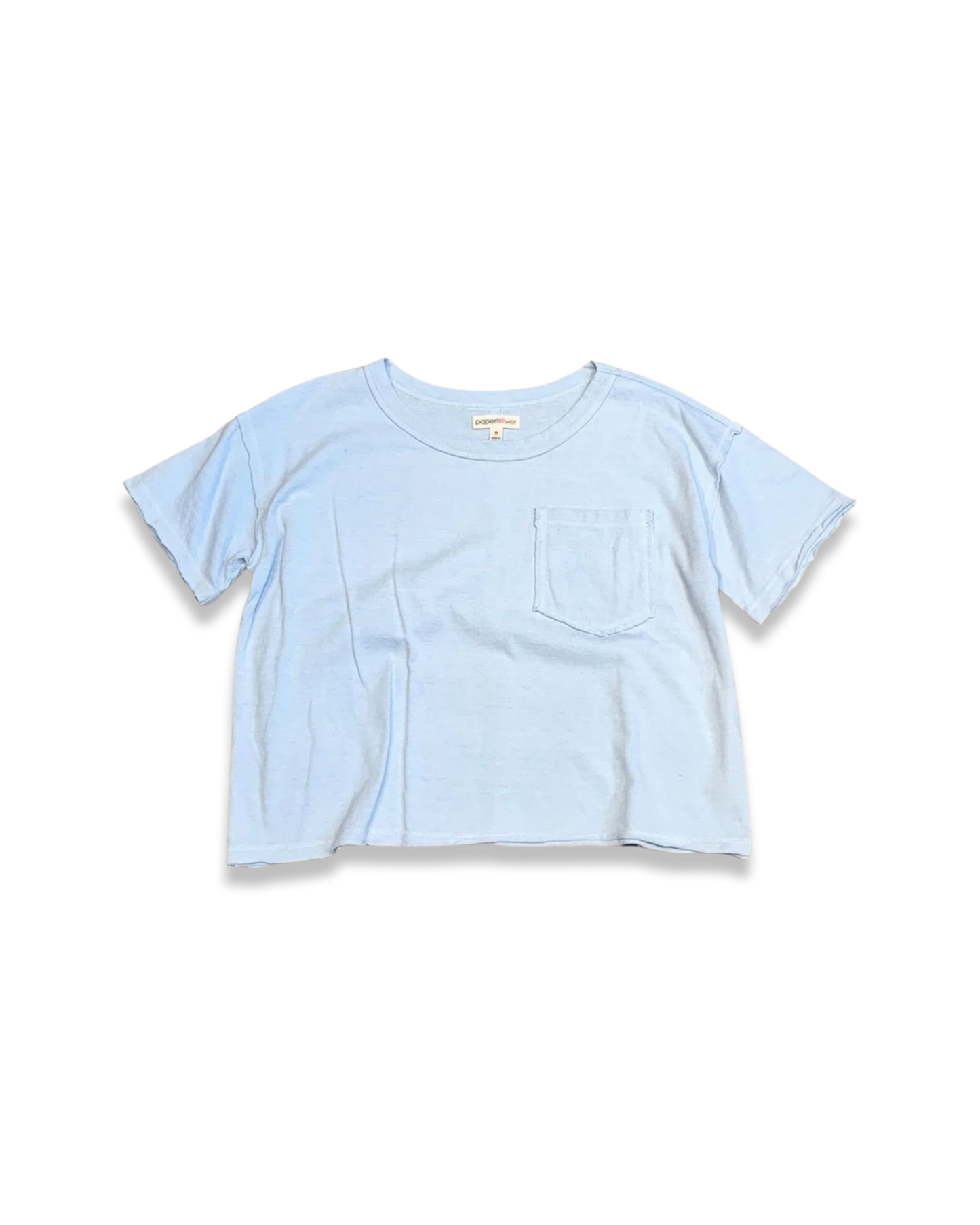 Girls Raw Edge Cropped Pocket Tee - Blue