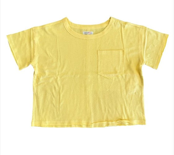 Girls Raw Edge Cropped Pocket Tee - Yellow