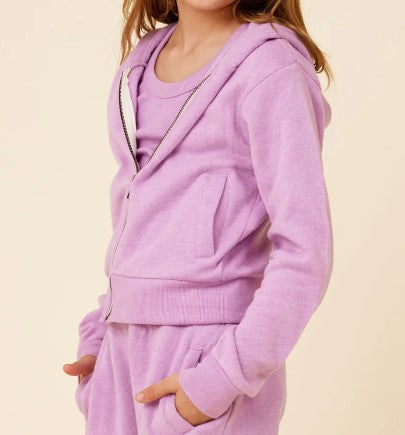 Girls Violet Slit Pocket Cropped Zip Hoodie